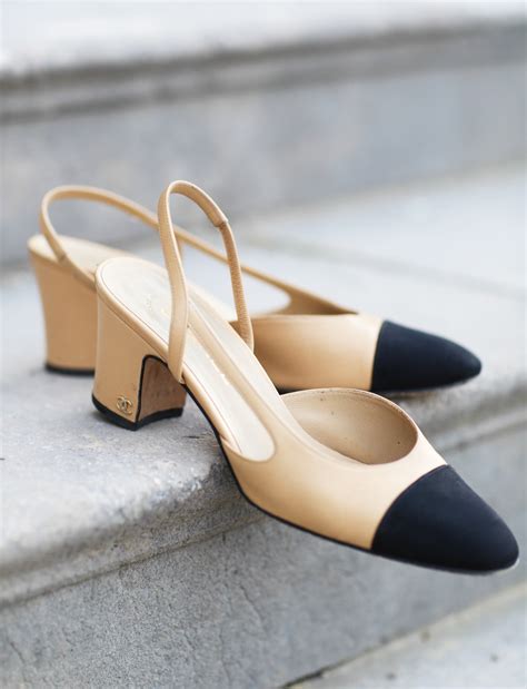 chanel black toe pumps|chanel slingback beige and black.